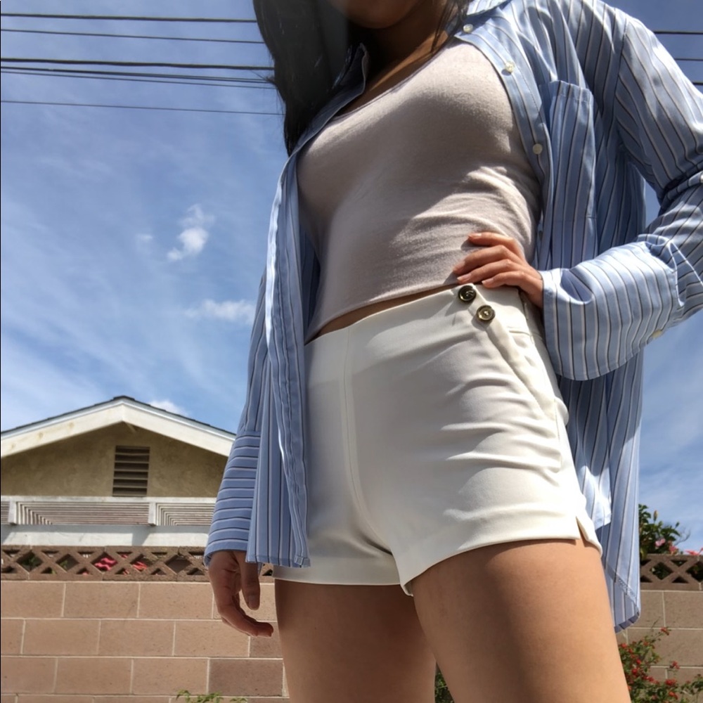 White Shorts with Gold Button Detailing